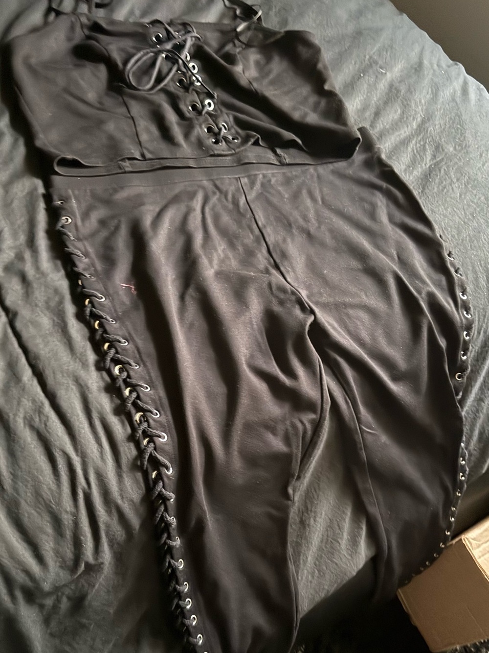 Fashion Nova Black Lace-Up Side Detail Skirt Set